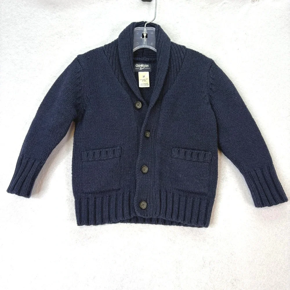 OshKosh B'gosh Toddler Boys Navy Blue‎ Shawl Collar Cardigan Sweater Size 3T